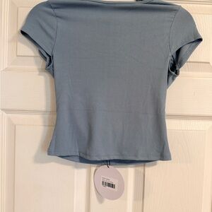 Blue Ribbed Open Back Women's Top